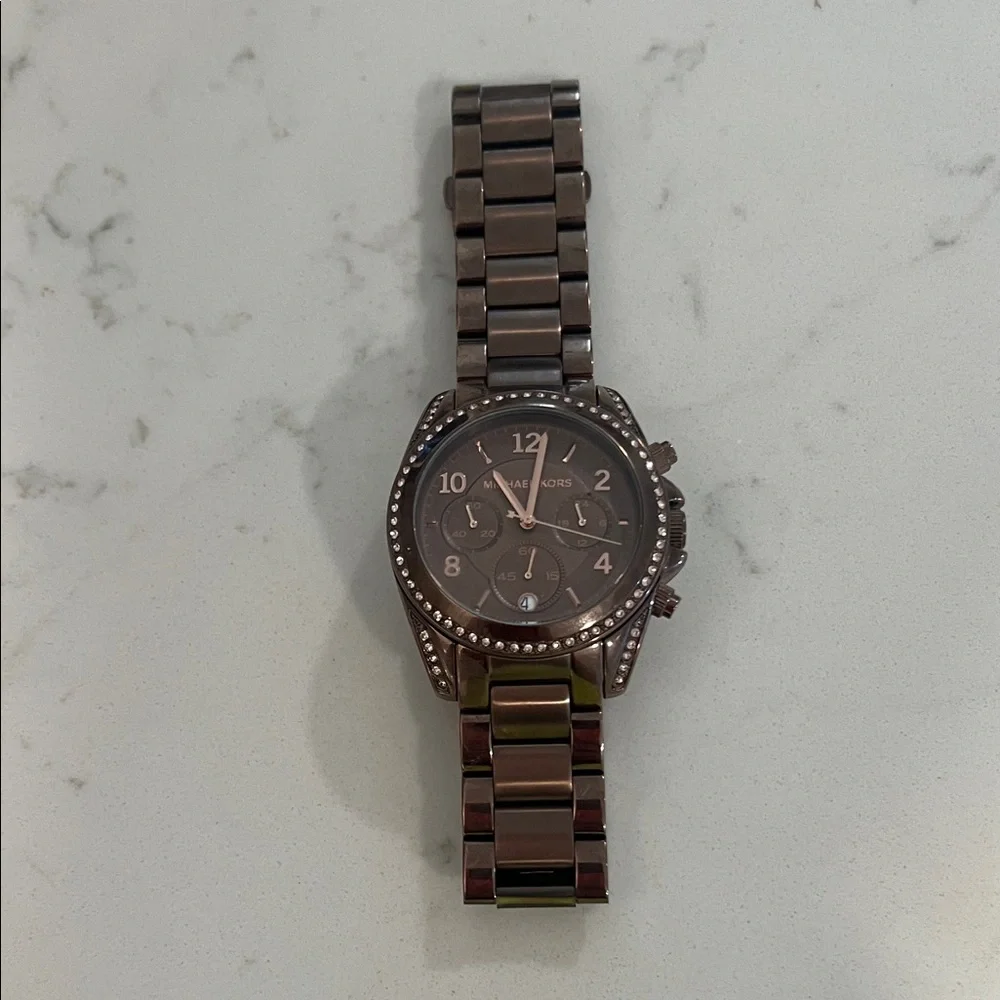 Michael Kors Brown Crystal-Accent Stainless Steel Chronograph Watch